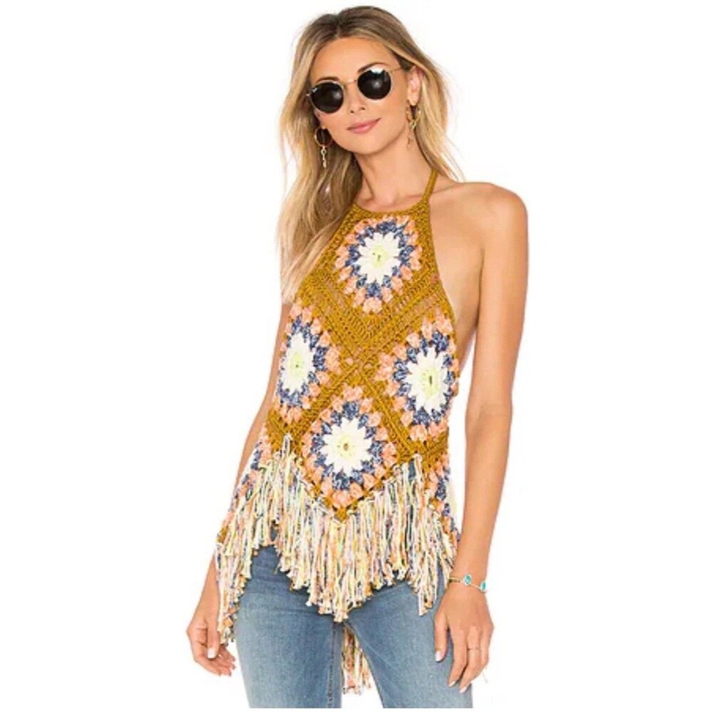 Free People Summer Of Love cotton Crochet Halter Top